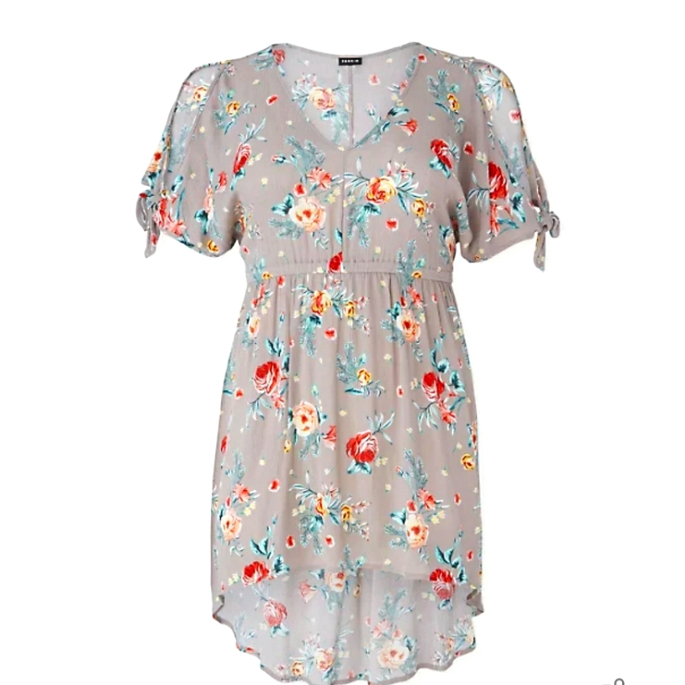 Gauze babydoll top Torrid floral tunic high low size 00 or size 10 women NEW